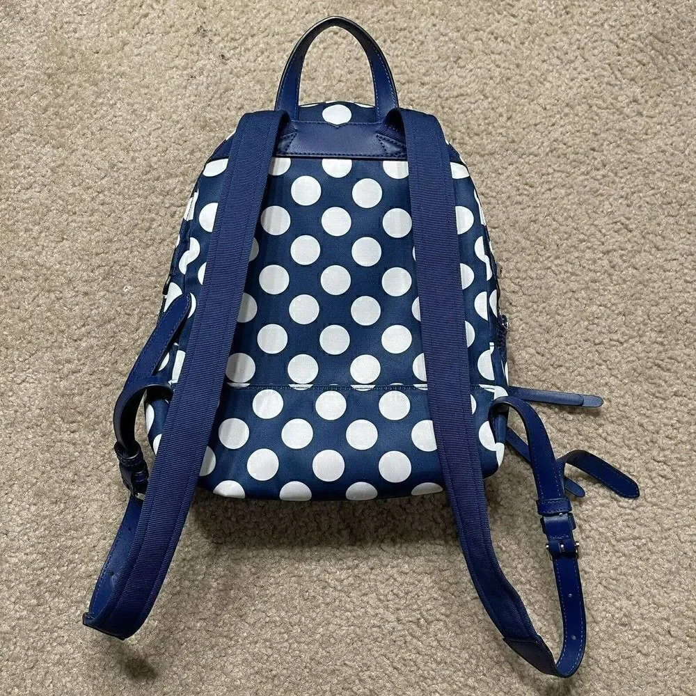 Kate Spade Polka Dot Karissa Nylon Seaside Medium Backpack Blue 3-Compartment